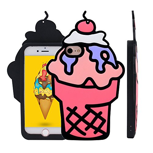 [REDshield] Apple iPhone 8/7/6S/6 3D Silicone Case, [Hot Pink Ice Cream Cone] Flexible Anti-shock Silicone Protective Skin Case Cover
