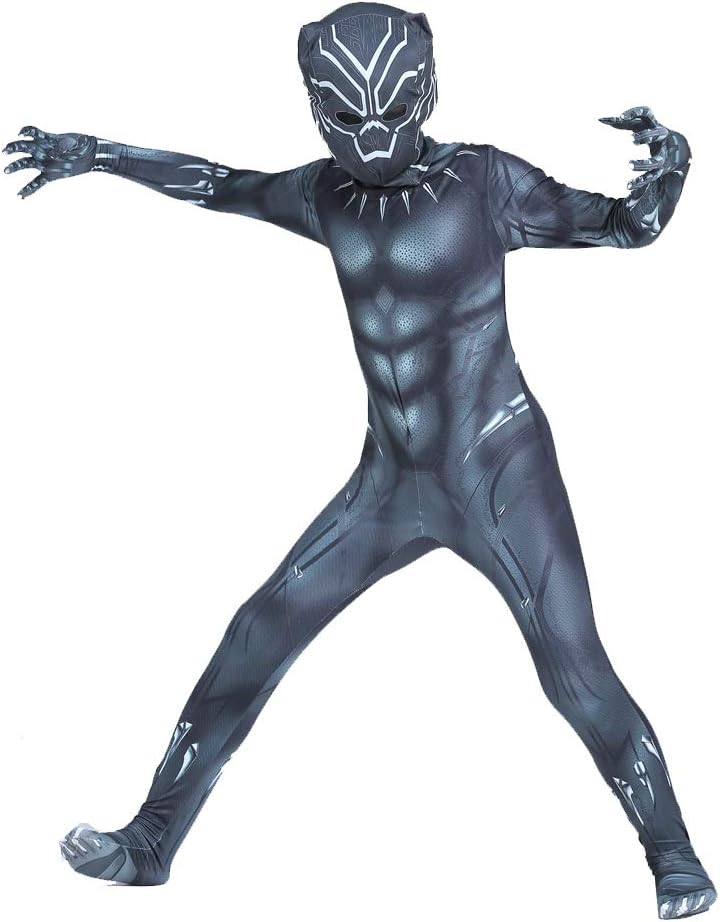 Kids Bodysuit Superhero Costumes Halloween Cosplay Costumes (Black,Kids-L)