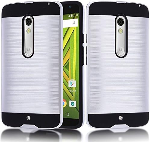 HYAIT [Metal Brushed Texture] Slim Impact Resistant Heavy Duty Hybrid Dual Layer Full-Body Shockproof Protective Cover Shell For Motorola Droid Maxx 2/Moto X Play/X3 Lux Silver Brush