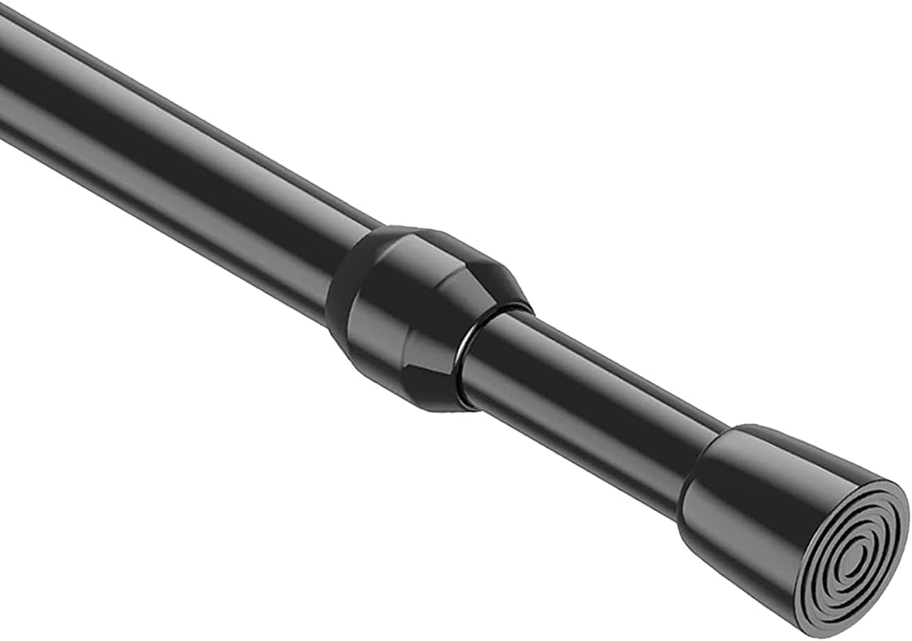 Window Treatment Hardware - MEXAU 1Pack Spring Tension Curtain Rod 26-39 inch Black Adjustable Spring Rod Extendable Tension Rod For Kitchen, Bathroom, Window, Bookshelf, Closet