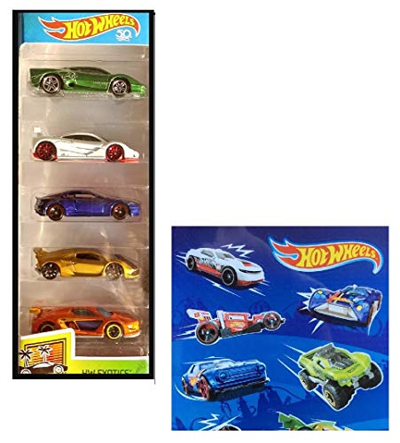 Hot Wheels 2018 Exotics 5 Pack Plus One Sheet of 5 Hot Wheels Stickers (Total 2 Items)