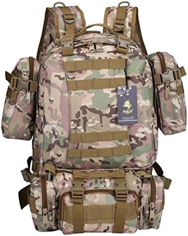 VIDENG POLO PC29 Tactical Backpack Military Molle Compatible Backpack with 3 Detachable Pockets 55L(50L+3L+1L+1L) Rucksack Backpack for Camping Hiking Mountain Trekking (HC-kcd)