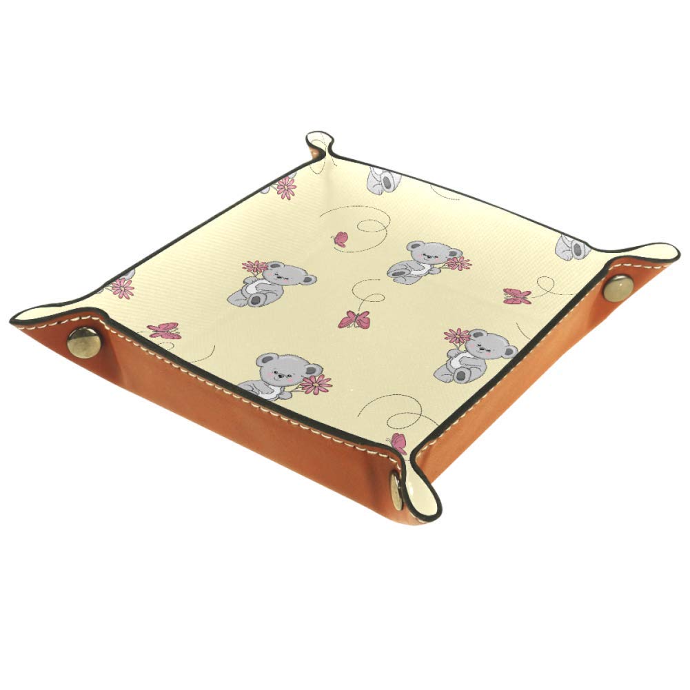Cartoon Teddy Bears and Butterflies Leather Folding Dice Holder Rolling Tray with Snaps for DND, Tab