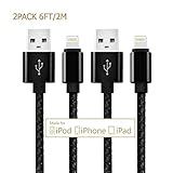 Lightning Cable, 6ft/2M Nylon Braided Lightning to USB Cables Charging&Sync Data Cords for iPhone X/8/8 Plus/7/7 Plus/6/6 Plus/6s/6s Plus/5/5s/SE iPad/iPod (Black,2-Pack)