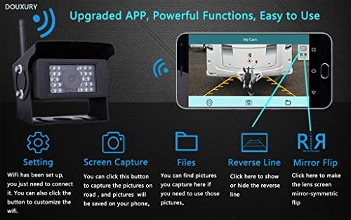 Wireless Backup Camera for RV, Camper, Trailer, Truck, Motor Home and More Douxury Upgraded Night Vision Wide View Angle Waterproof WIFI Rear View Camera with APP for IOS, Android Phone,Pad, Tablet - Thumbnail 2