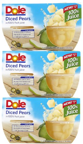 Dole Pears Diced in Light Syrup, 4 oz, 3 pk