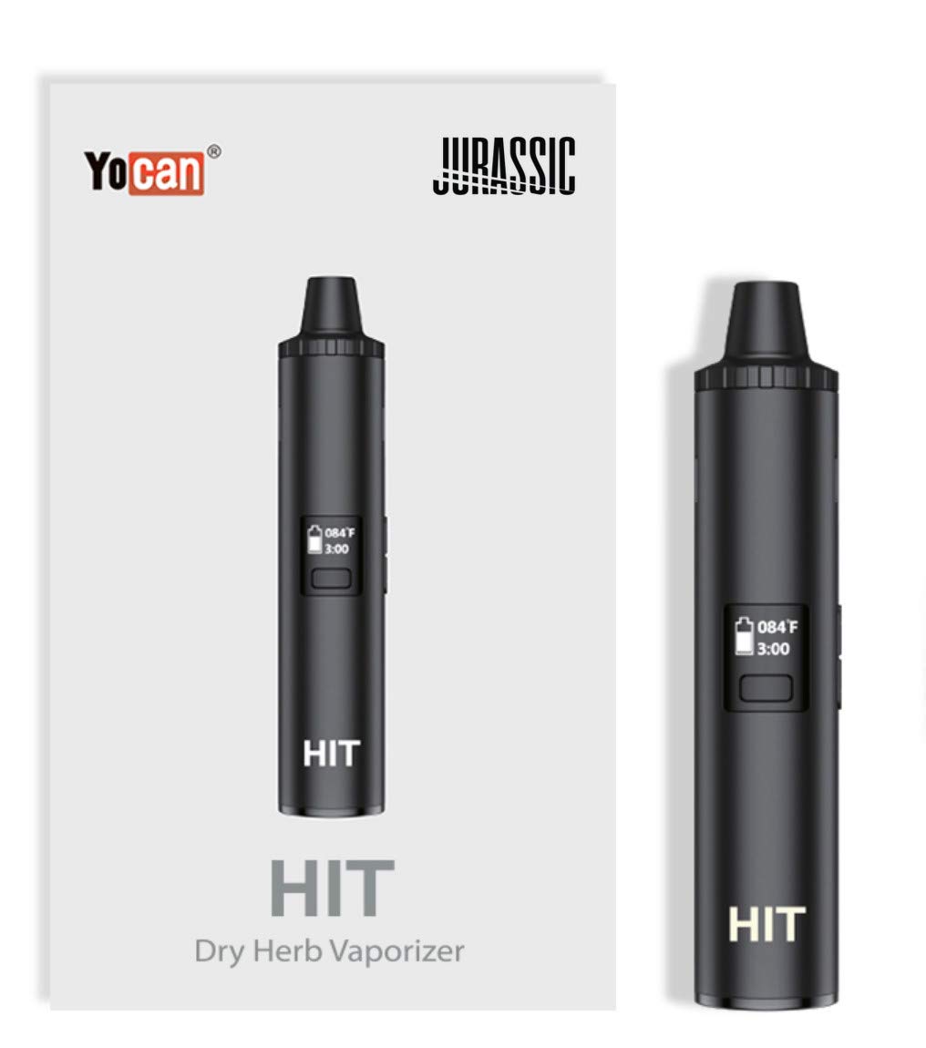Hit Dry Herb Vaporizer Presented by Jurassic UK, Compact Herbal Vapouriser with Magetic Mouthpiece & in-Built Stirrer, Vibrate Feedback, 1400mAh Battery, Ceramic Chamber (Black)