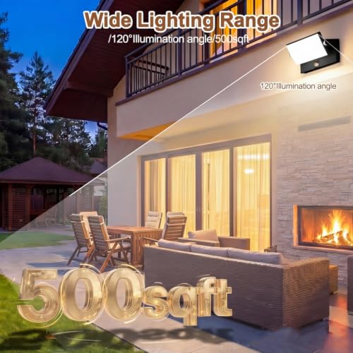 GXXG 40W Applique Murale Exterieur avec Détecteur de Mouvement 4000Lm Noir Applique Interieur avec panneau LED pivotant à 350° 3000K Blanc Chaud Projecteur Exterieur étanche IP65