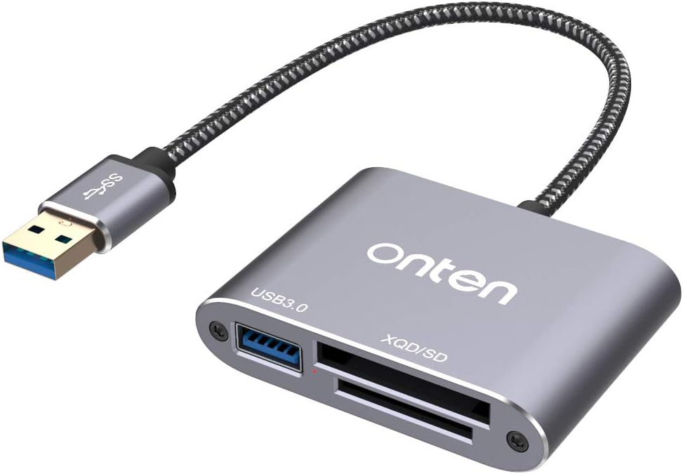 XQD Card Reader, ONTEN USB3.0 XQD/SD Card Reader, Compatible with Sony G/M Series, Lexar 2933x / 1400x USB Mark XQD Card, SD/SDHC Card for Windows/Mac OS System (Space Grey)