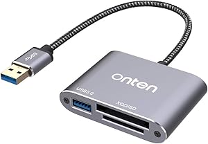 XQD Card Reader, ONTEN USB3.0 XQD/SD Card Reader, Compatible with Sony G/M Series, Lexar 2933x / 1400x USB Mark XQD Card, SD/SDHC Card for Windows/Mac OS System (Space Grey)