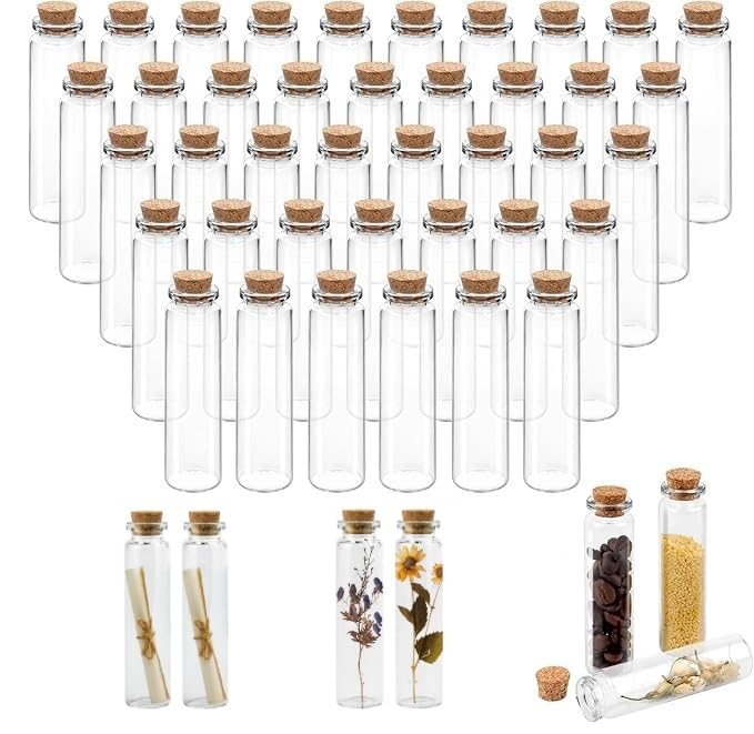 LYTIVAGEN 40 Pieces Small Clear Glass Bottles, Mini Glass Bottle with Stoppers, Small Glass Bottles for DIY/Wedding Decoration/Storage Accessories (20ml)