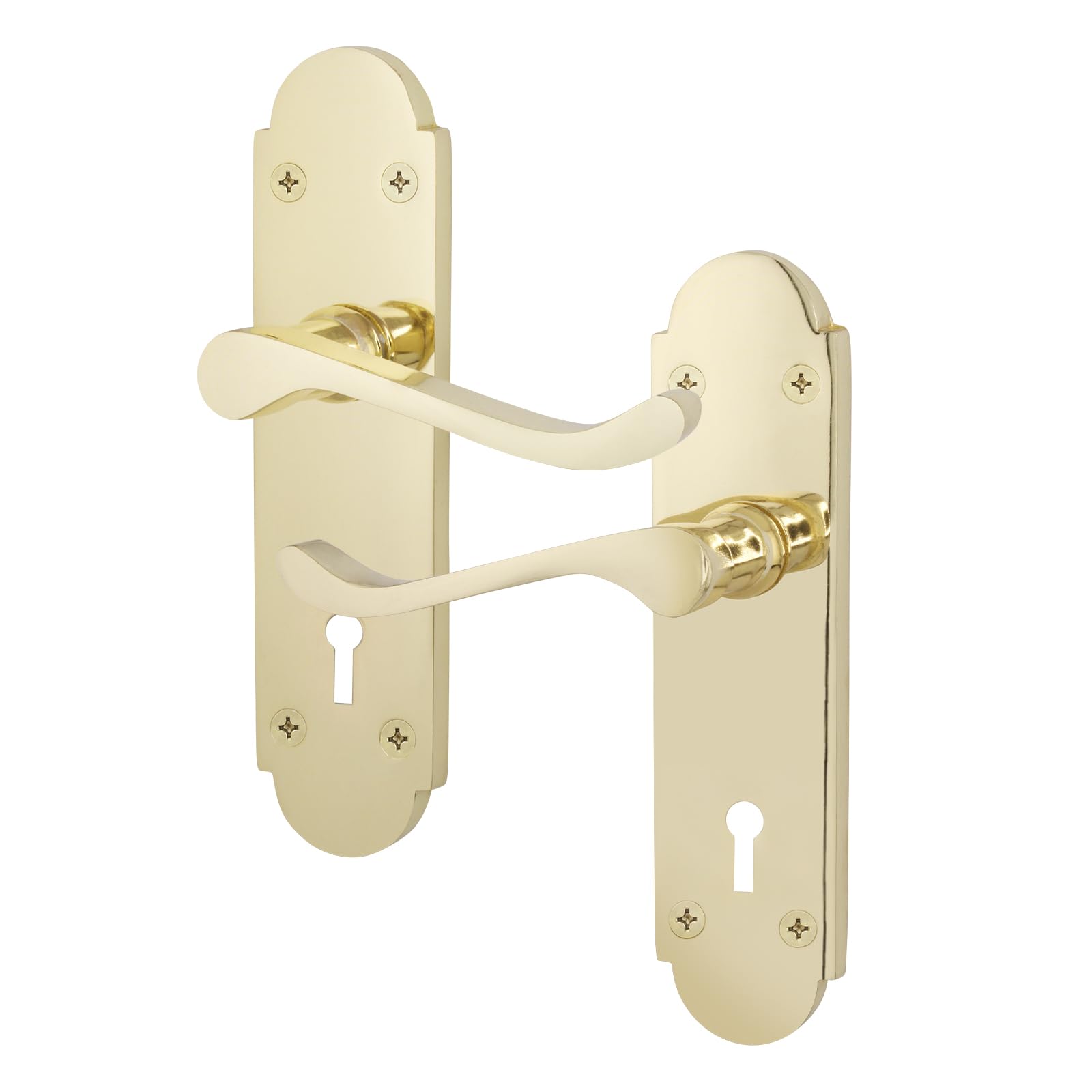 EAI Polished Brass Door Handles for Key Lock - Victorian Scroll Shaped | 1 Pair of Internal Lock Handles