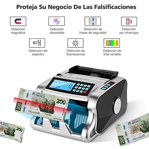 Contadora De Billetes Detector de Billetes Falsos, Contador de Dinero con pantalla LED Doble Display,1000 Billetes por Minuto Maquina para Contar Dinero Billetes Mexicanos