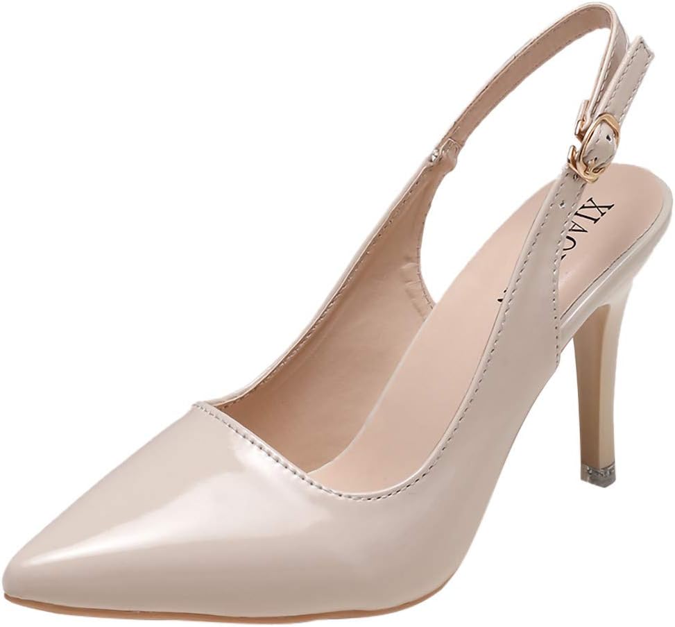 Women's Slingback Pumps Classic High Heels Pointed Toe Ankle Strap Dress Shoes Open Back Patent Leather Court Shoes