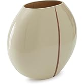 Signature Design by Ashley Sheabourne Contemporary Indoor 9" Hand Painted Enameled Glass Tabletop Vase with Wide Mouth, Beige