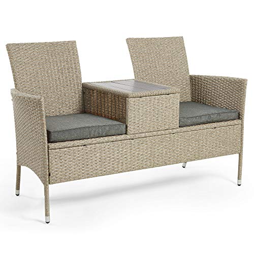 VonHaus Rattan Loveseat Comfortable Garden Sofa Set Lounge Dining