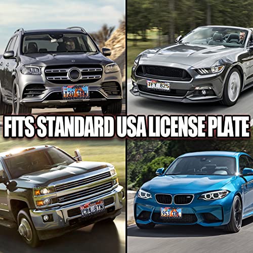 License Plate Frames - 2 Pack America Flag Car Licence Plate Holders, Automotive Exterior Accessories 2 Holes Black Car Tag Holder Protector