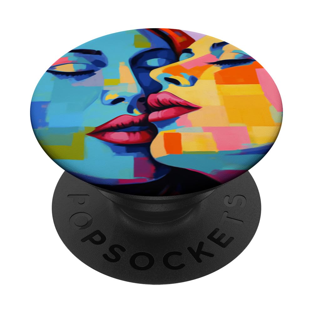 Girl Kissing Girl Pop Art - Gay Pride Graphic Aesthetic PopSockets Swappable PopGrip