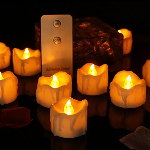 24pcs Fireplace Candles with Remote Tea Lights Battery Operated Amber Yellow Led Flameless Realistic Candle for Halloween Christmas Thanksgiving Decoration