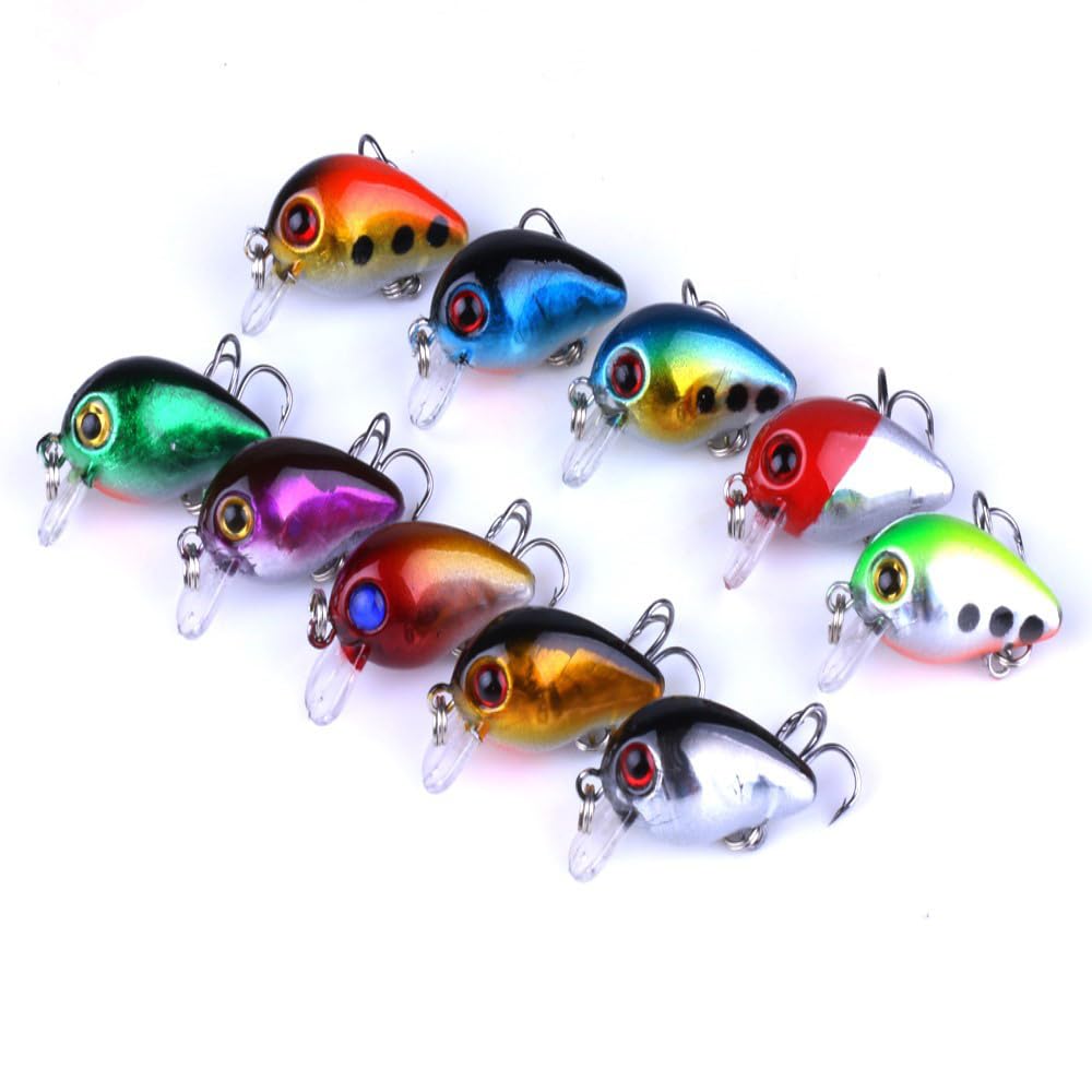 10PCS Fishing Lures, Micro Fishing Lure Set Minnow Baits Kit Wobbler With Hooks Swimbait for Bass Trout Freshwater Saltwater 1.1Inch in Box