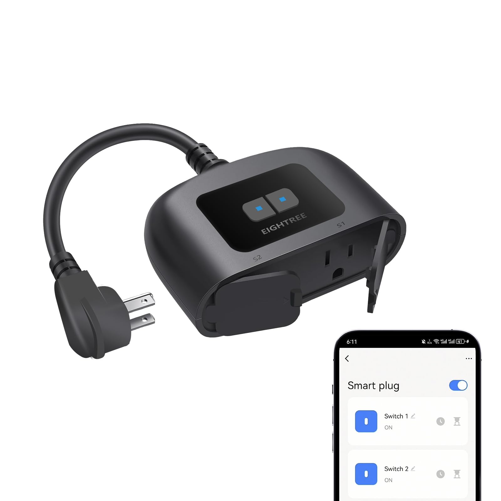 Photo 1 of EIGHTREE Outdoor Smart Plug Waterproof IP44, Smart Outlet Plug with 2 Independently Controlled Outlets, Compatible with Alexa and Google Assistant, Voice & Remote Control, Timer&Schedule, 2.4GHz Only