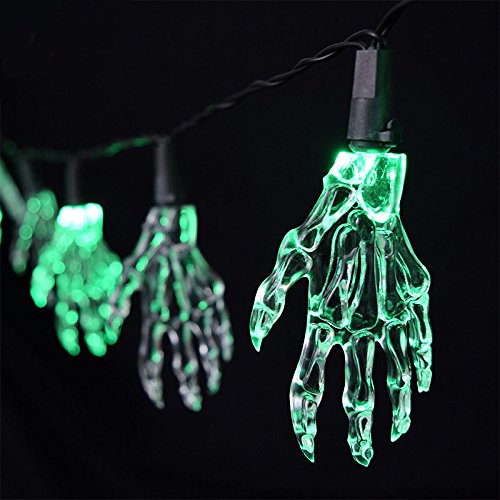 OHSEE 2.2m 10 Halloween Jack O Skeleton Hands LED String Lights, Indoor Used, Battery Operated, Great for Halloween Celebration (Warm White)