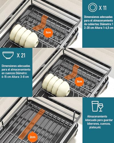 WEGOPAI Escurridor de Trastes Extensible,Escurridor de Platos de Doble Capa Escurreplatos Plegable Puede Contener Cuencos Palillos yTazas Etcpara Encimera de Cocina (A)