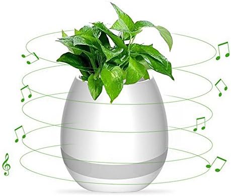 Music Flowerpot, Play Piano on a Real Plant,Smart Touch Plant Piano Music Playing Flower pot Multi-color LED Night Light Round Plant Pots Bluetooth Wireless Speaker (no include Flower) (White)