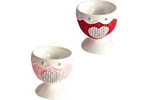 WEKADRIN 2pcs Ceramic Egg Cups Set Heart-Shaped Red and Pink Breakfast Egg Holders for Table Use Sturdy