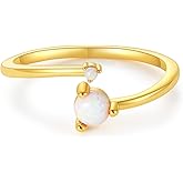 MAIYIDACK Adjustable Opal Ring -925 Sterling Silver Double Opal Minimalist Stacking Ring, Dainty Opal Gemstone Jewelry for Women, Ideal Gift for Engagement/Birthday/Anniversary