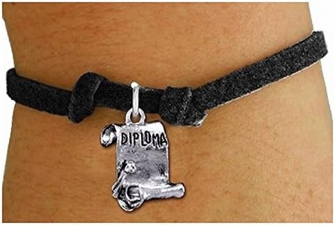 Detailed Silver tone Diploma Scroll Charm &amp; Bracelet - Black Child