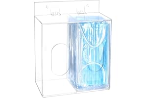 QWORK Acrylic Face Mask Dispenser Box, Clear Mask Glove Holder with Lid, Disposable Masks, Gloves,Shoe Covers, Hairnets, Wall