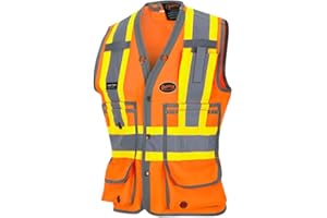 Pioneer Hi Vis Surveyor's Safety Vest for Women - Water Repellent -15 Pockets - Class 3 - High Visibility Orange