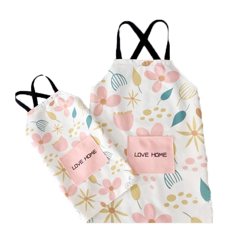 G-Tree Beautiful Classic Style Floral Pink Parent-Child Apron for Cooking or Cooking with Pocket Mama and Kid Girl Apron Great Gift for Girls Wife Ladies