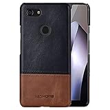 Pixel 3 XL Case,Two-Tone Vintage Genuine Leather Back Cover for Google Pixel 3 XL (Black)