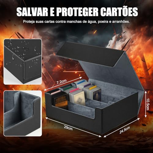 Estojo de Baralho para Cartões Colecionáveis 2400+, Caixa de Baralho com 3 Divisóriasdeck Box, Caixa de Armazenamento de Cartões para Cartas Colecionáveis, Deckcase com Couro PU