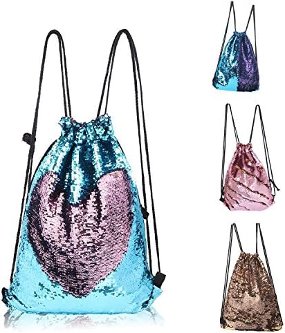 CHANNON Mermaid Drawstring Bag, Magic Reversible Sequin Backpack, Fashion Glittering Dance Bag, Fashion Bling Shining Bag