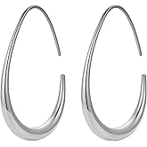 ChomelKevin 14k Gold/White Gold Plated Lightweight Teardrop Hoop Earrings for Women Large Oval Pull Through Hoop Earrings High Polished Statement Jewelry Gift for Women