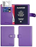 SimpacX Leather Passport Holder Wallet Cover Case Travel Wallet RFID Blocking 12 Contract Colors (Purple)