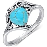 BETHZA Genuine Turquoise Rings 925 Sterling Silver Heart Shape Natural Gemstone Leaf Ring Western Jewelry Gifts for Women