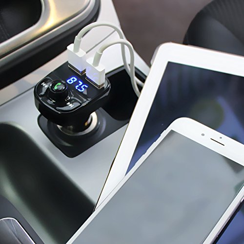 MIYA Bluetooth FM Transmitter, Wireless Car Music Player Dual USB Car Charger with LED Display Radio Adapter Car Kit Support SD/TF Card Hands-Free Calling Compatible iPhone Samsung Smartphones