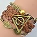 Peace River Designs Vintage Bracelet Golden Snitch Deathly Hallows Owls Brown Leather Braid Rope Bangle Gift Bracelet