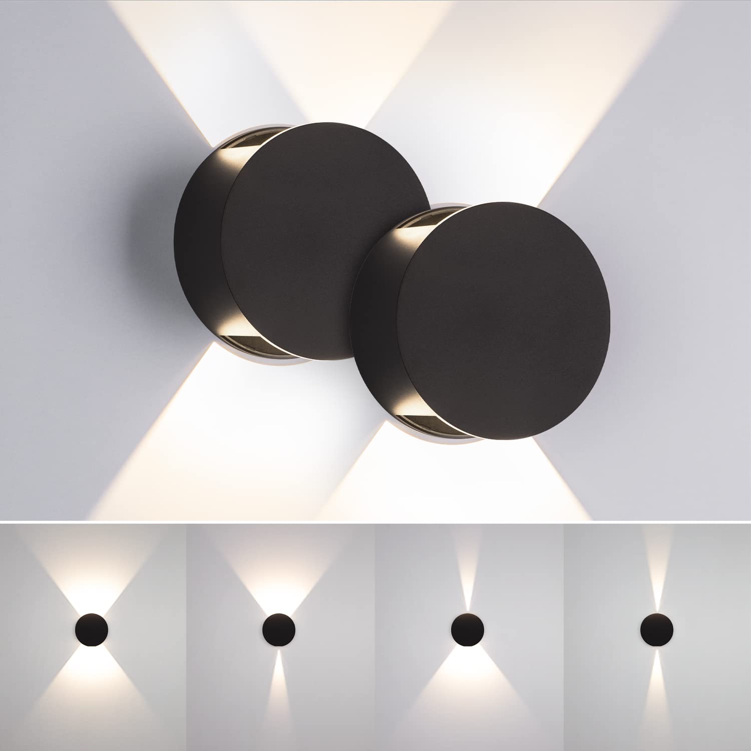 Photo 1 of Tubicen LED Wall Sconces Set of 2 Dimmable Home Theater Sconces Beam-Adjustable Up and Down Wall Lights Indoor 6W Black Round Small Wall Sconces for Living Room Bedroom Hallway Stairs Hardwired