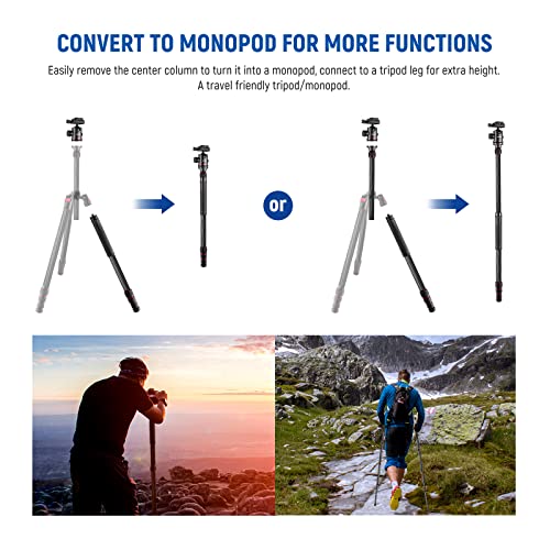 NEEWER Upgraded 80.7” Carbon Fiber Camera Tripod Monopod with Telescopic 2 Section Center Axes, 360° Ball Head,1/4” Arca Type QR Plate, Travel Tripod for DSLR Panoramic Shot, Max. Load 26.5lb, N55CR