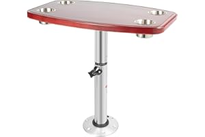 MARSYYDS Boat Table, 22"-28" Varnished Adjustable Height Boat Table Wood Marine Tables Freestanding Caravan Desk w/4 Cup Holders & Supporting Rod for RV Commercial Vehicles & Yachts