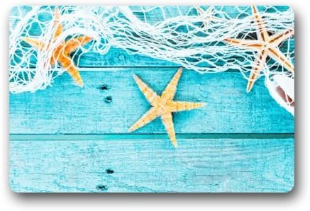 Starfish and Light Blue Wood Pattern Doormats Floor Mat Door Mat Rug Indoor/Outdoor Mats Welcome Doormat 23.6"(L) x 15.7"(W)