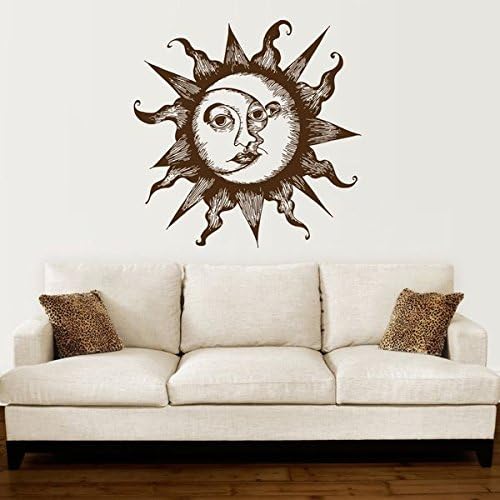 Moon Wall Decal Vinyl Sticker Decals Sun and Moon Crescent Dual Ethnic Stars Night Symbol Sunshine Bohemian Boho Home Decor Bedroom ZX188