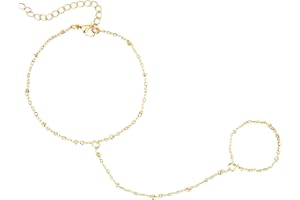 Hand Chain, Gold Stainless Steel Hand Chain Bracelet Stylish Ring Bracelet Hand Ring Chain Bracelet Rhinestone Finger Ring Br