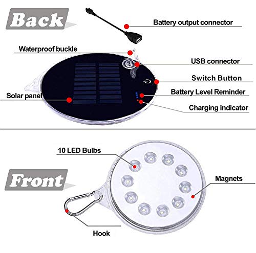 Solar Camping Light, Magnetic Solar-Powered White LED Light Waterproof IPX7 Portable Spotlight Dual Solar and USB Charging Lantern Outdoor Activities, Hiking, Exploration Cellphone Emergency Charging