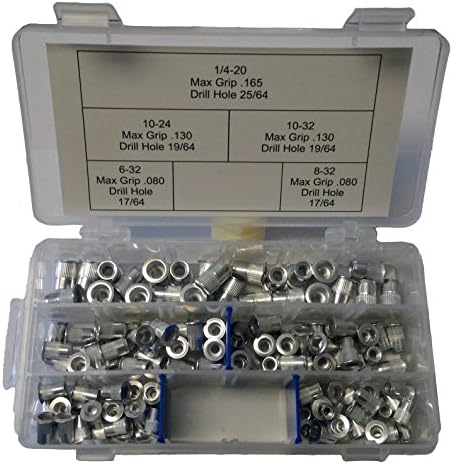 125pc Aluminum Ribbed Body Rivet Nut Assortment Kit 6-32, 8-32, 10-24, 1032, 1/4-20
